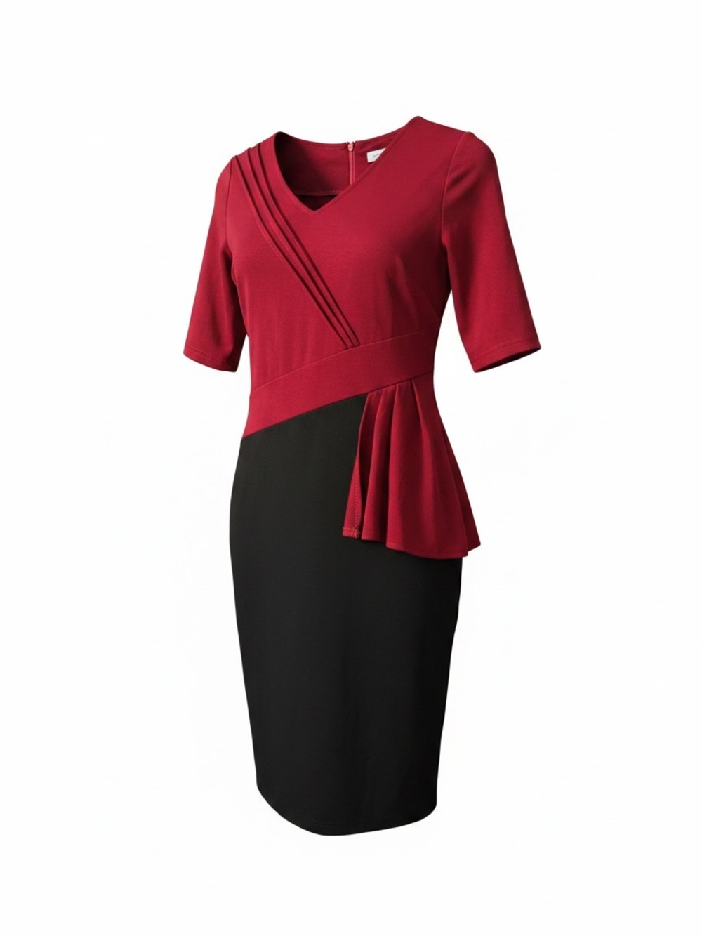 Colorblock Red and Black Peplum Midi Dress